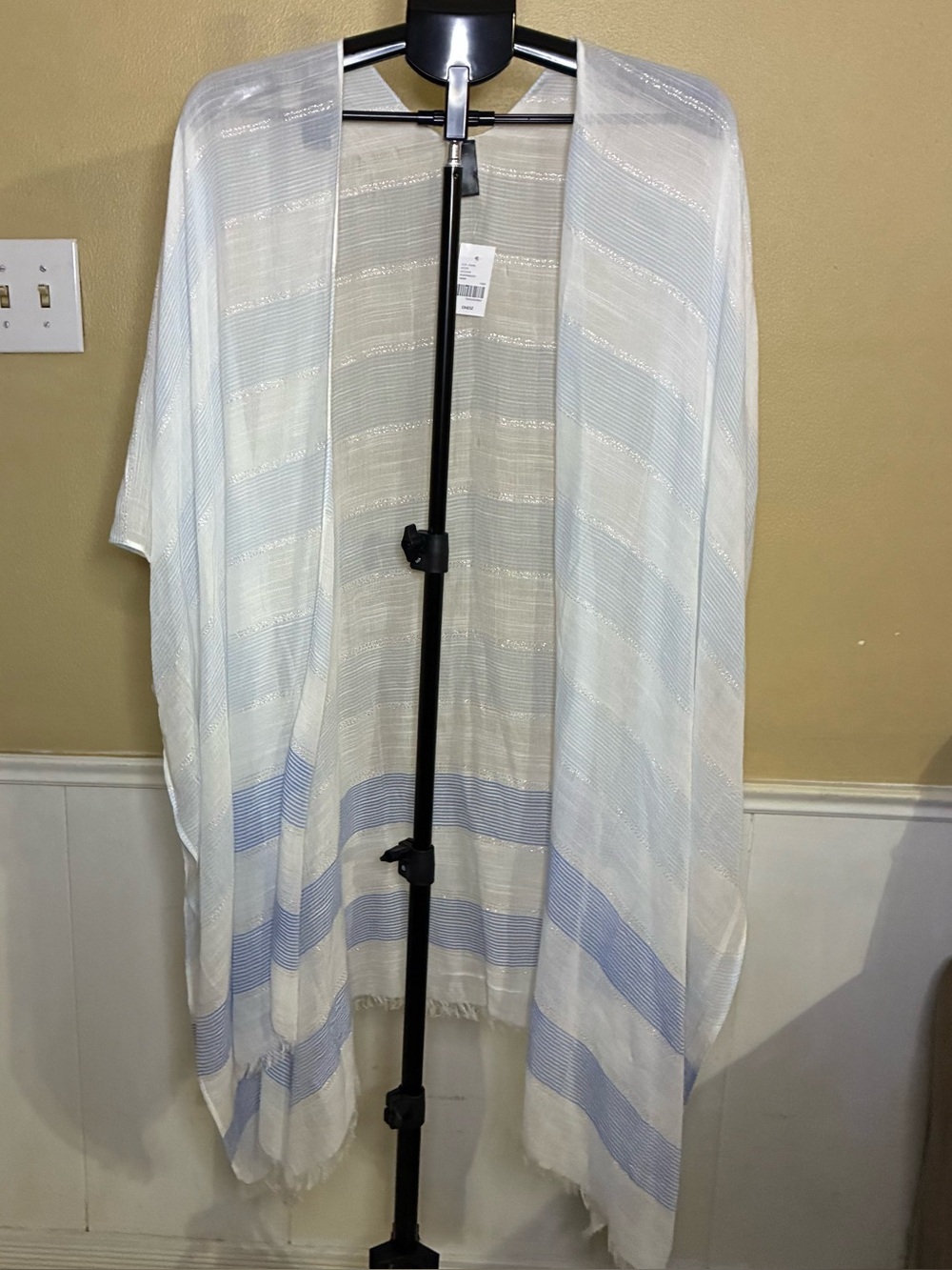 Lane Bryant White and Blue Striped Sheer Kimono Cardigan